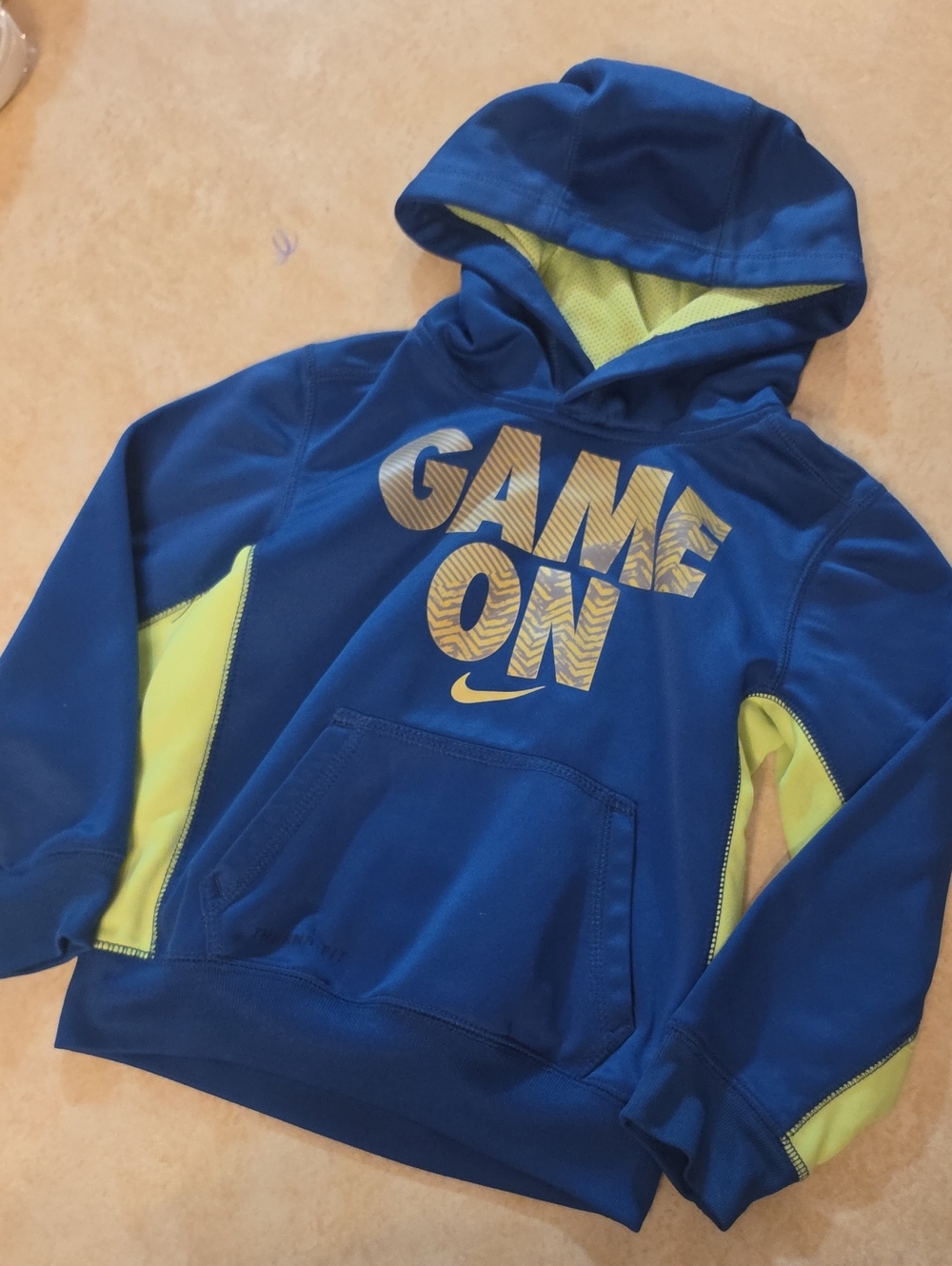 Nike Kids Blue Hoodie with Neon Yellow Accents
